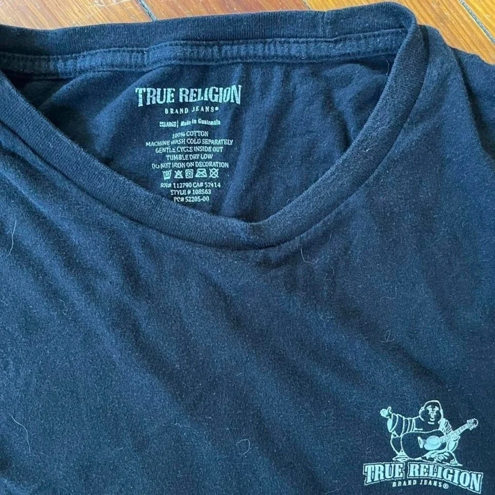 True Religion Mens Black Buddha Guitar Graphic T-Shirt XL 108563 Crewneck Tee